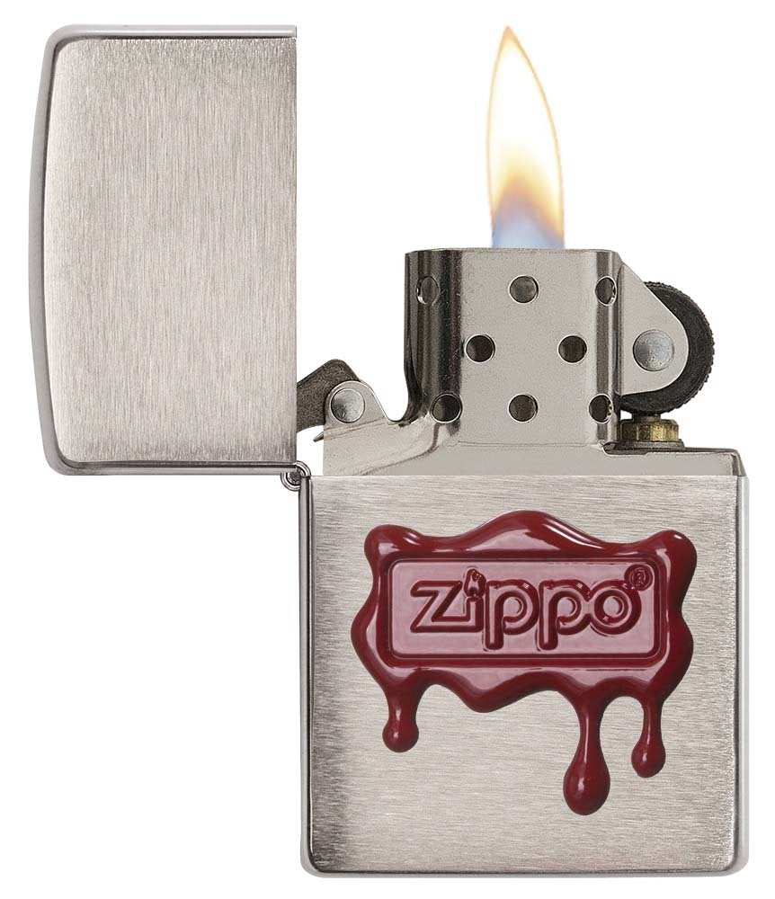 Zippo Red Wax Seal Brush Chrome Pocket Lighter