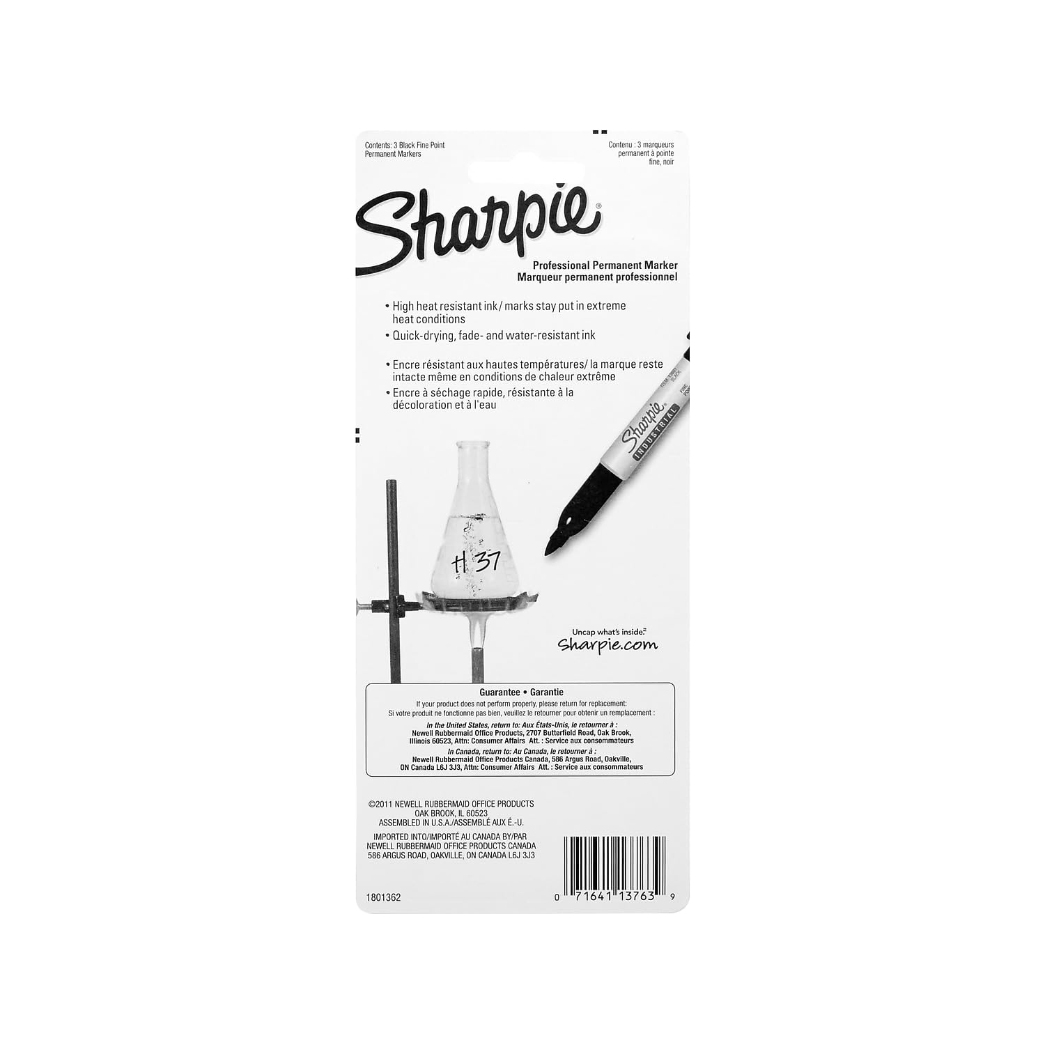 Sharpie 13763PP Industrial Fine Point Permanent Marker Withstand Up To 500F Designed for Industrial and Laboratory Users Black Color 1 Blister with 3 Markers