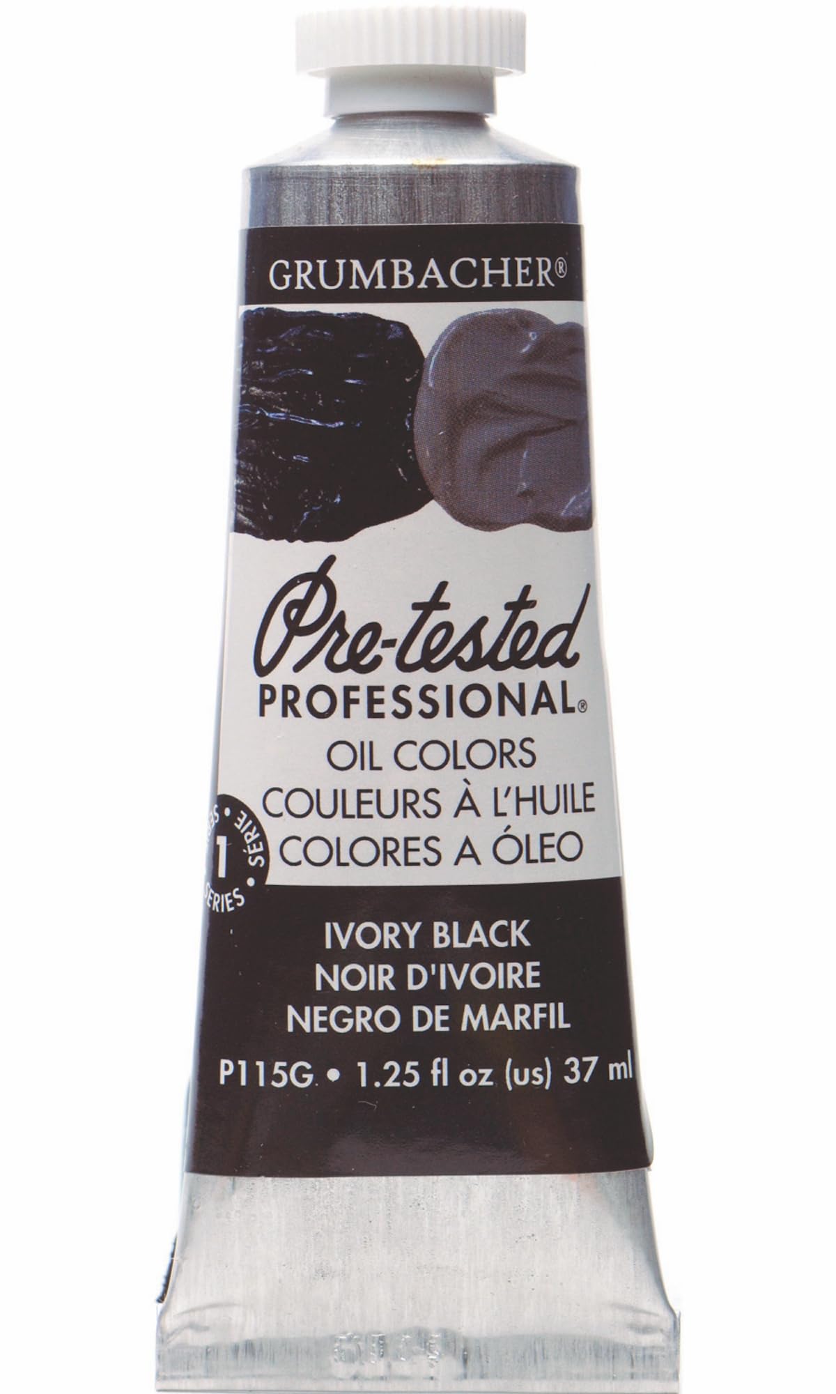 Grumbacher Pre-Tested Oil Paint, 37ml/1.25 Ounce, Ivory Black (P115G)