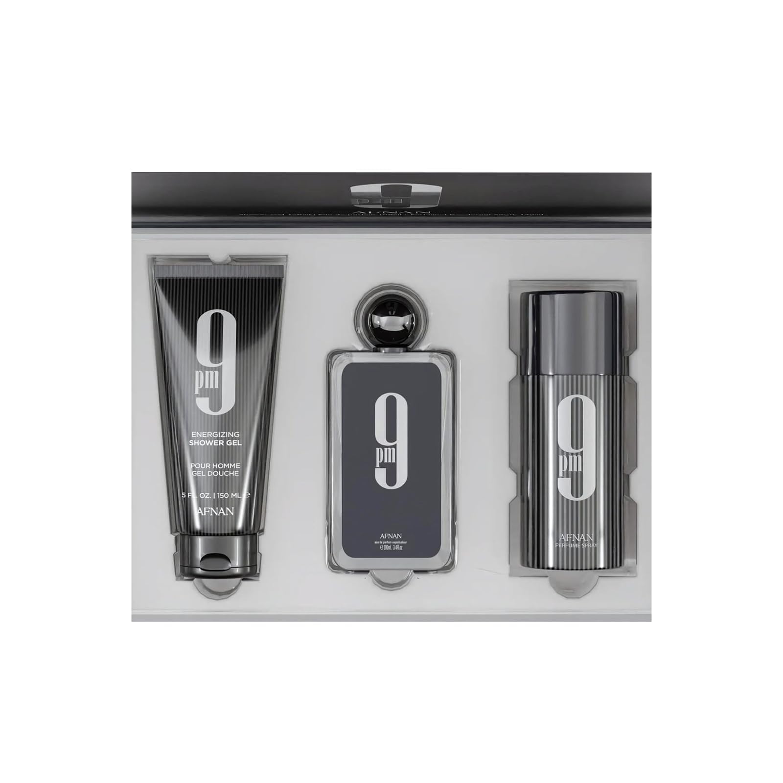 Afnan 9 PM Luxury Perfume Gift Set – Eau De Parfum (3.4 Oz), Deodorant (5.0 Oz), Shower Gel (5.0 Oz)