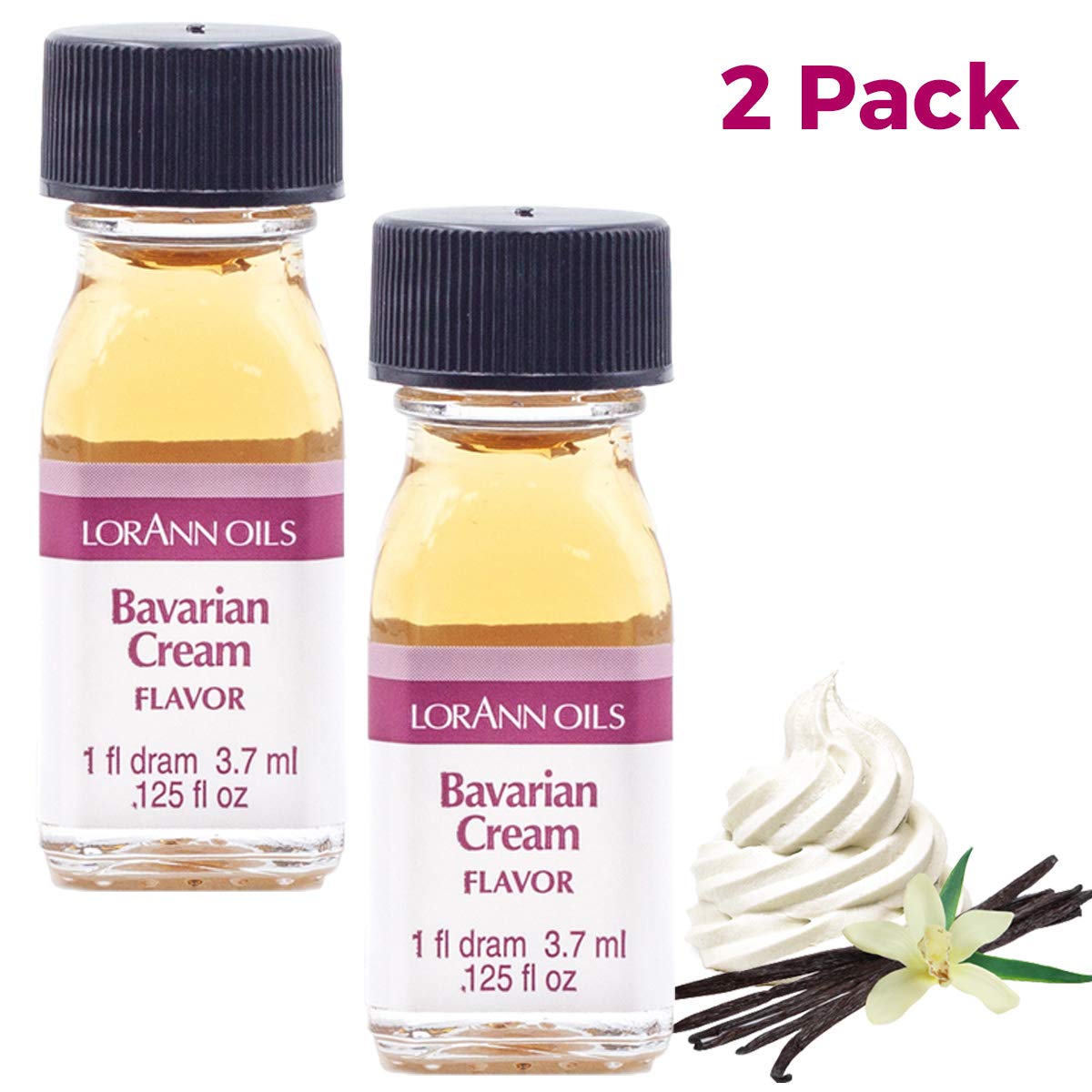 LorAnn Oils Super Strength Flavoring - Used For Candy Making, Flavoring, Baking, Hard Candy, & Flavor Oils - Bold, Natural Flavors 4X Stronger Than Extracts - Bavarian Cream, Pack of 2, 0.125 fl oz