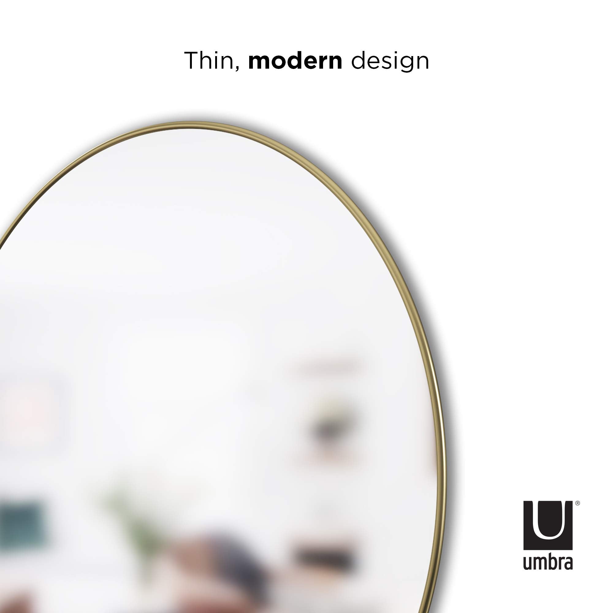 Umbra, Brass Hubba 18” Round Wall Mirror with Rubber Frame, Modern Decor for Entryways, Bathrooms, Living Rooms