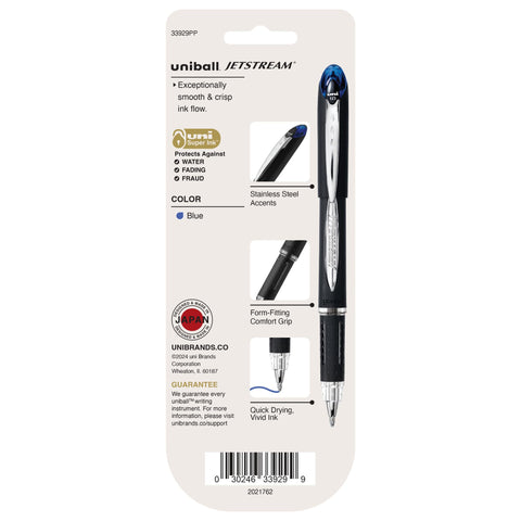 uniball Jetstream Ballpoint Pens, Medium Point (1.0mm), Blue, 3 Pack