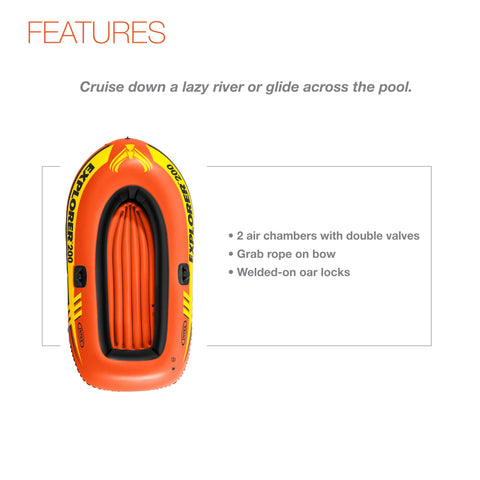 INTEX 58330EP Explorer 200 Inflatable Boat: Dual Air Chambers – Welded Oar Locks – Grab Rope – 2-Person – 210lb Weight Capacity