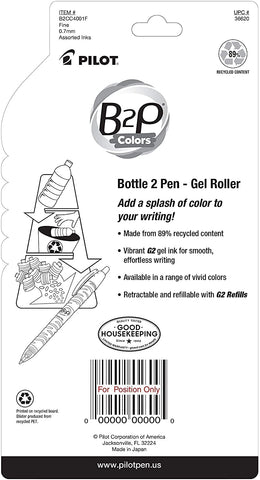 PILOT B2P Colors (New 2020! in retail packaging) - Bottle to Pen Refillable & Retractable Rolling Ball Gel Pen Made From Recycled Bottles, Fine Point, Color G2 Inks, 4-Pack