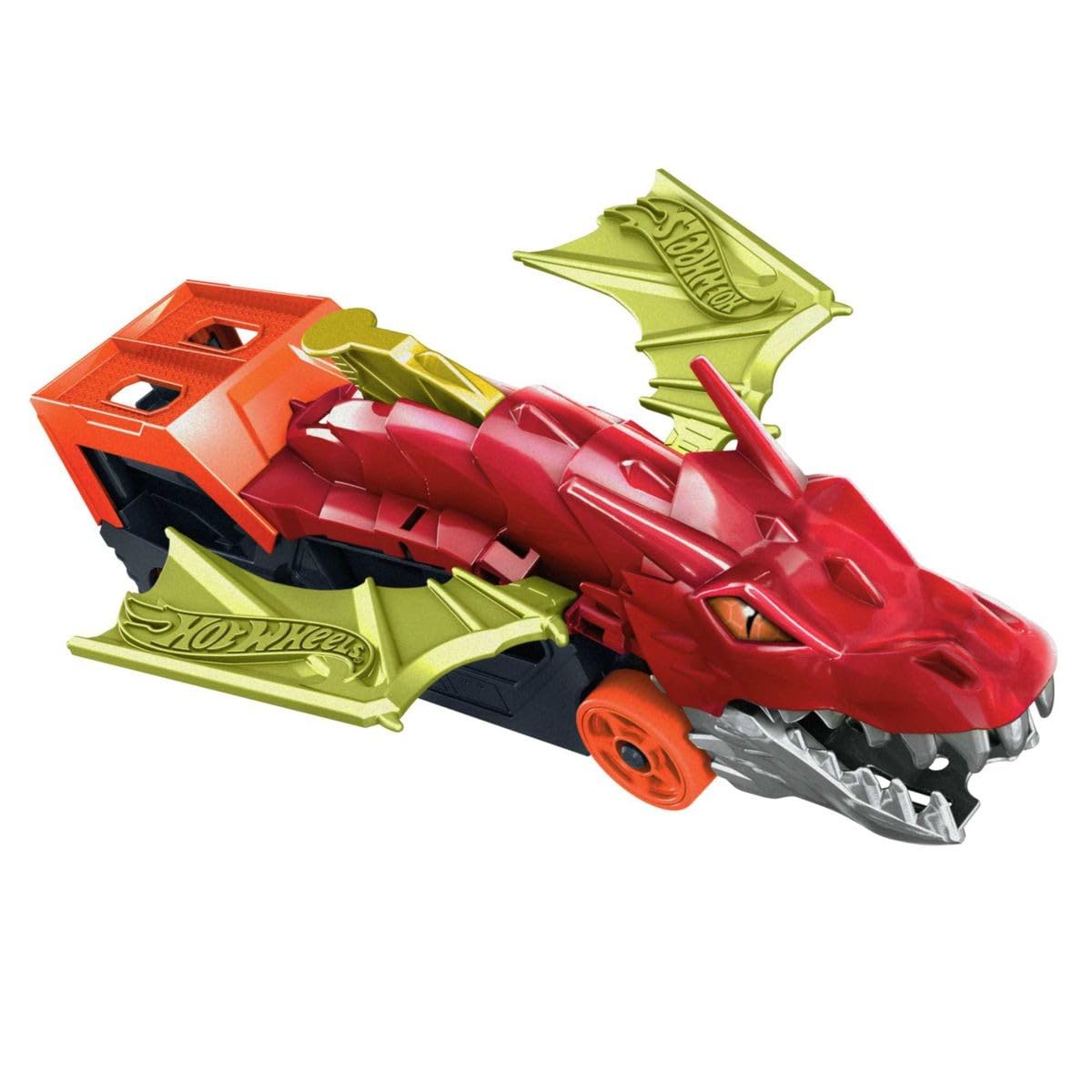Hot Wheels City Toy Car Track Set, Dragon Launch Transporter & 1:64 Scale Car, Launch Vehicles from Creature's Mouth, Stores up to 5 Vehicles
