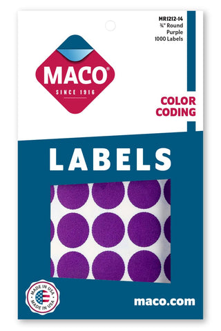 MACO Purple Round Color Coding Labels, 3/4 Inches in Diameter, 1000 Per Box (MR1212-14)