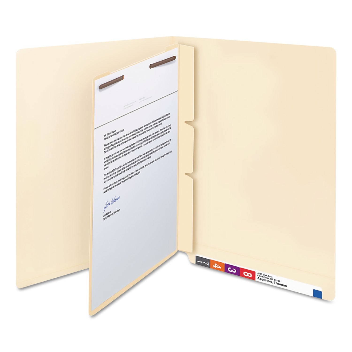 Smead Self-Adhesive Folder Divider, 1" Twin Prong Fastener, Letter Size, Manila, 100 per Box (68027)