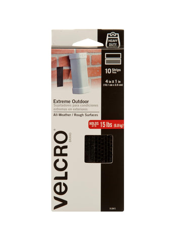 VELCRO Brand Outdoor Heavy Duty Strips | 4in x 1in (10Pk) | Holds 15 lbs | Black Extreme Hook and Loop Tape Industrial Strength Adhesive | Weather Resistance for Rough Surfaces (91841)