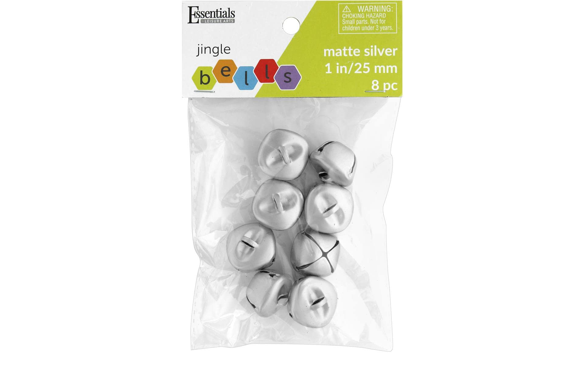 Essentials By Leisure Arts Jingle Bells 25mm Matte Silver 8pc - 1in Craft Bells for Holiday Decorations, Jewelry, Ornaments, Costumes, Cards, and DIY Projects