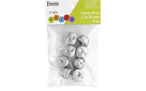 Essentials By Leisure Arts Jingle Bells 25mm Matte Silver 8pc - 1in Craft Bells for Holiday Decorations, Jewelry, Ornaments, Costumes, Cards, and DIY Projects