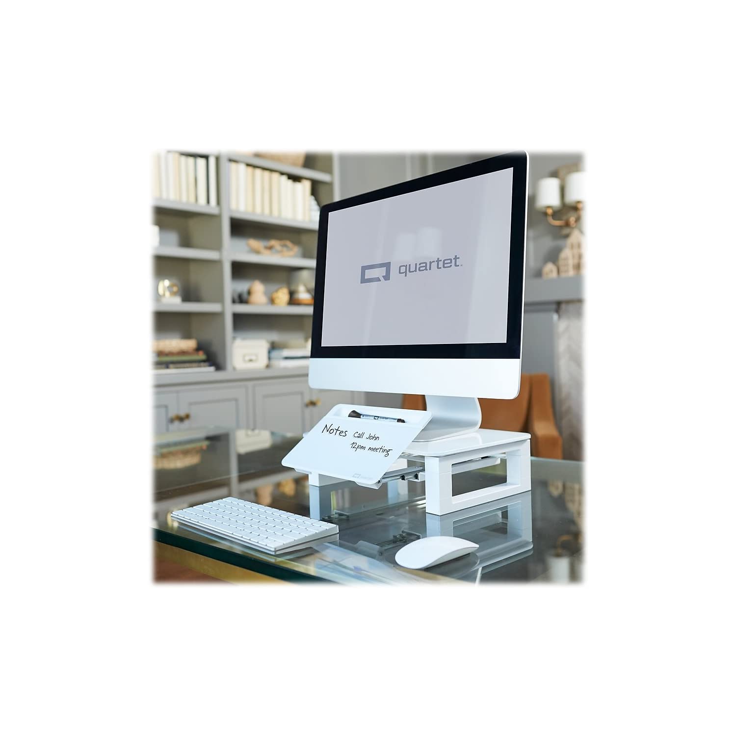 Quartet Desktop Glass Monitor Riser for Computer with Dry-Erase Board, Adjustable Height (Q090GMRW01)
