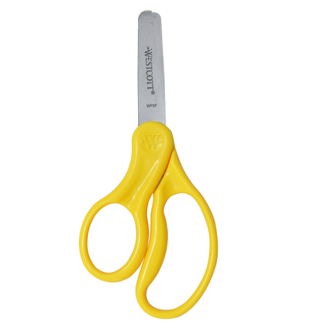 Westcott 13594 Left-Handed Scissors, Hard Handle Kids' Scissors, Back to School, Classroom Supplies, Ages 4-8, 5-Inch Blunt Tip, Color Varies