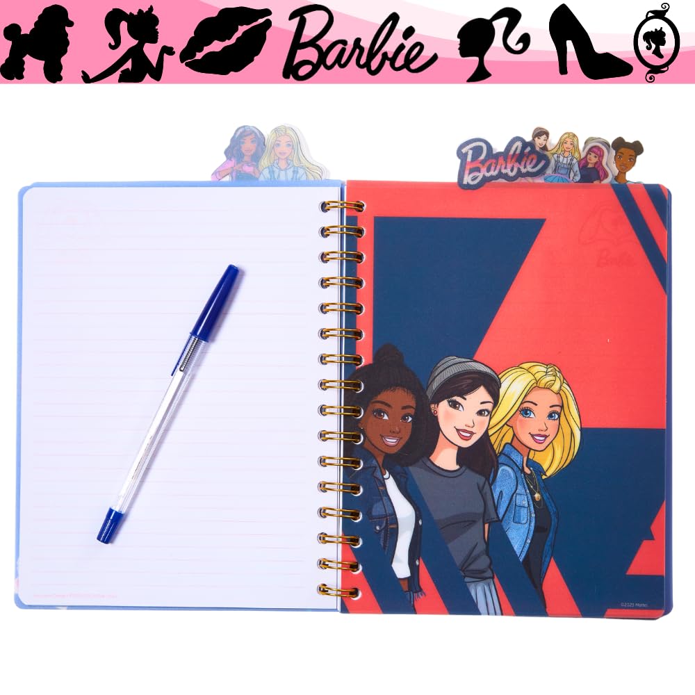 Barbie Tab Journal Notebook, Spiral Bound, 96 Lined Pages, 8 x 7 inches, Purple