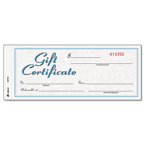 Adams GFTC1 Gift Certificates w/Envelopes, 8 x 3 2/5, White/Canary, 25/Book
