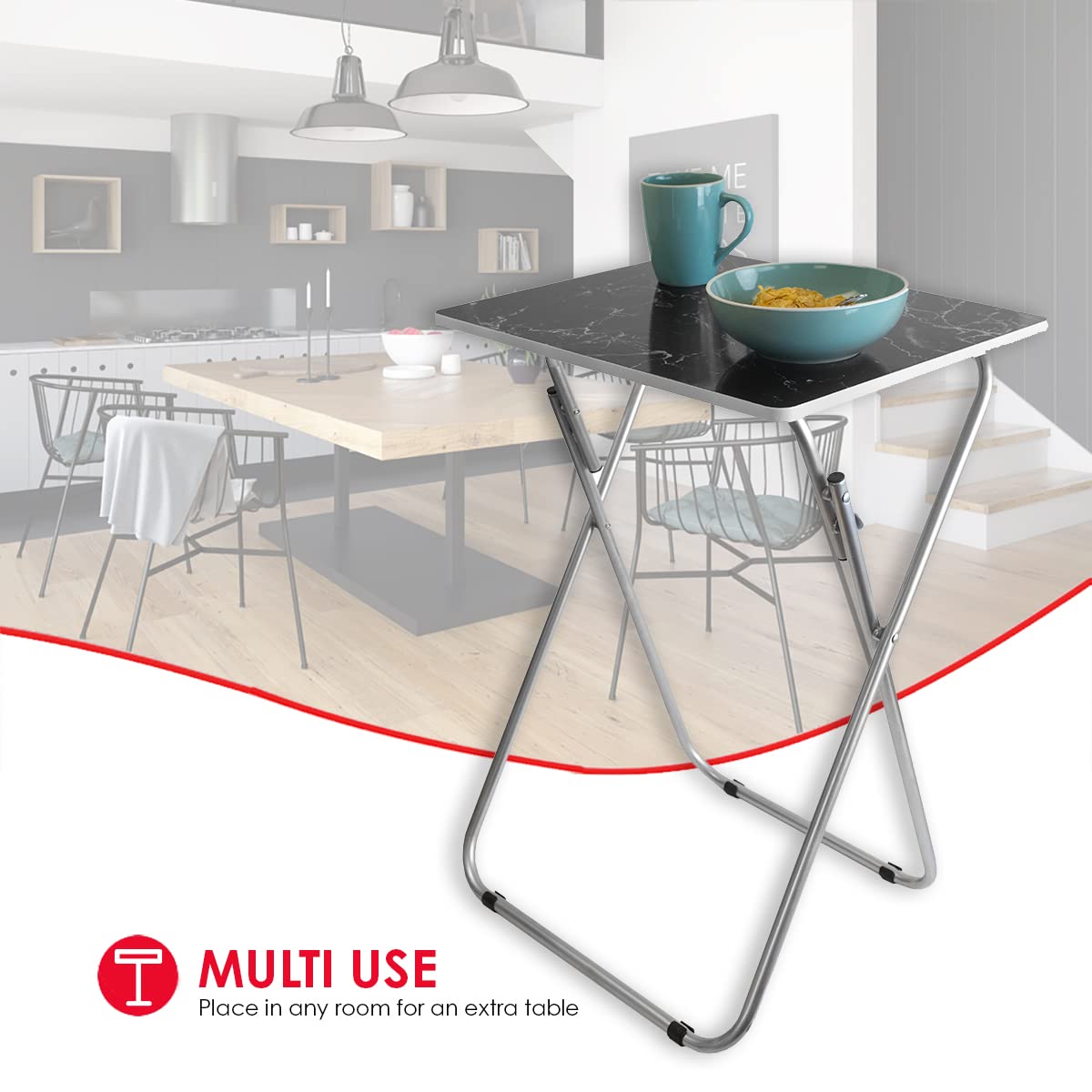 Home Basics Multi-Purpose Sturdy and Durable Decorative Bedside Laptop Snack Cocktails TV Folding Table Tray Desk Bedside Laptop Snacks Black Marble 15 in x 19 in x 25.75 in