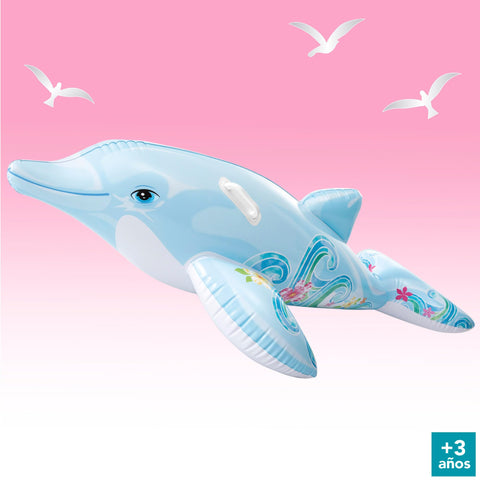 Intex Childrens Inflatable Ride On Lil Dolphin Swimming Pool Fun Accessory, Lite Blue