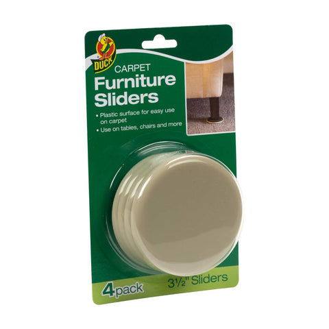 Duck Brand Plastic Carpet Furniture Sliders, 3.5 inch Width, Round, 4 Pack, Brown (284857)