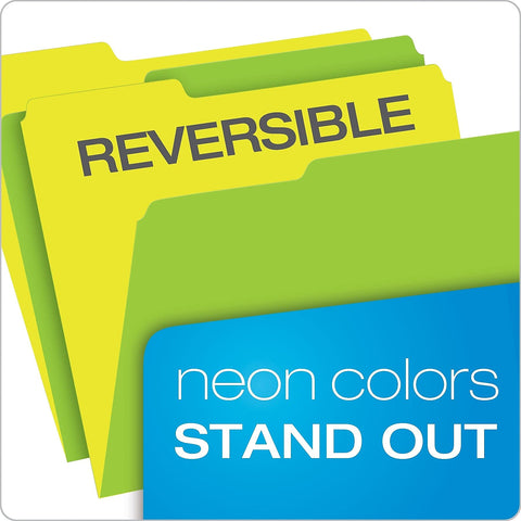 Pendaflex File Folders, 12-Pack, Letter Size, Twisted Glow Neon Assorted Reversible Colors, 1/3-Cut Staggered Tabs, Versatile Document Organizers for School Classrooms and Professional Office Desks