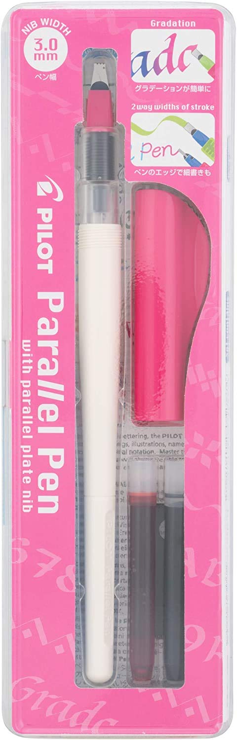 Pilot Parallel Pen Premium Caligraphy Pen Set, 3.0mm Nib, White Barrel with Pink Accents (14679)