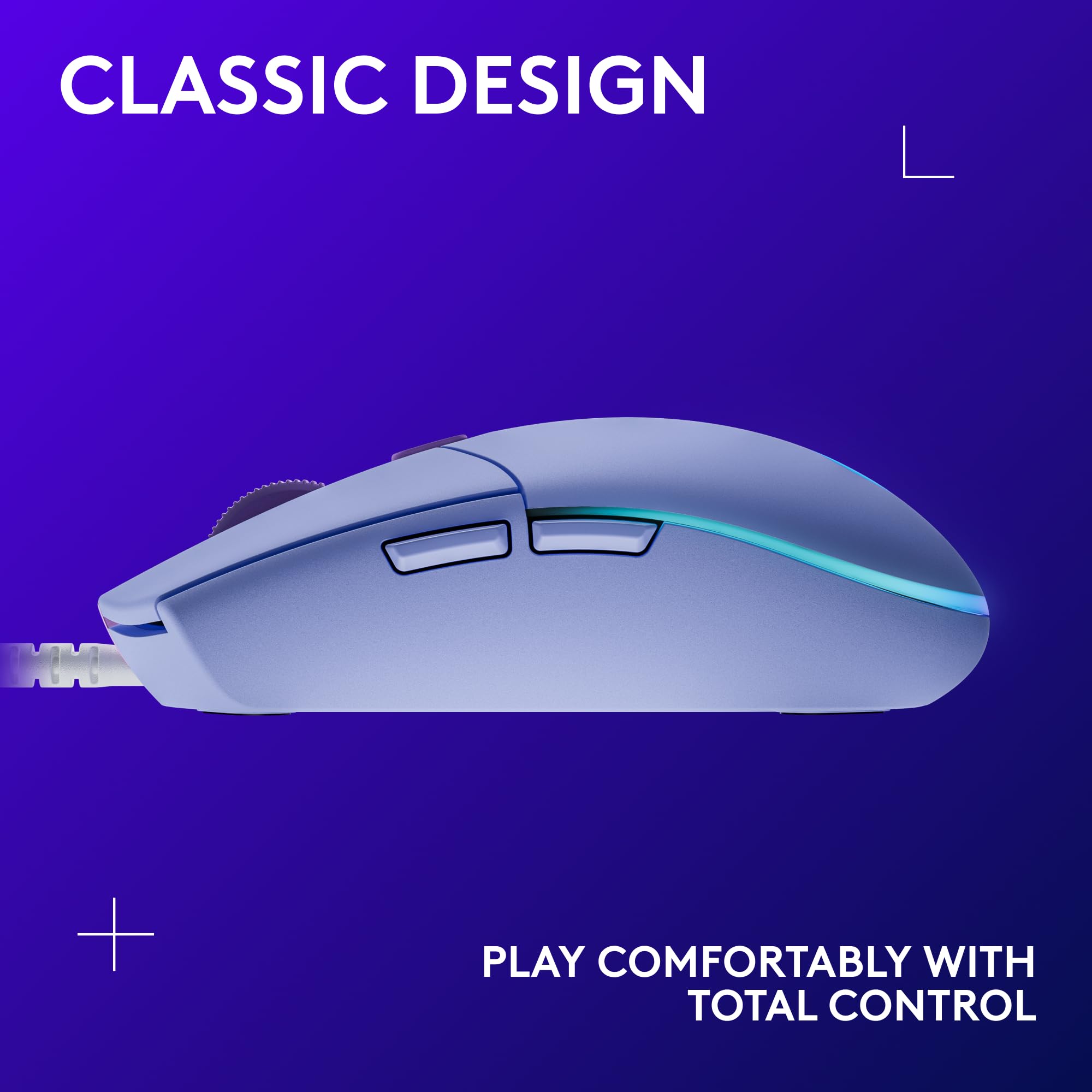 Logitech G203 Wired Gaming Mouse, 8,000 DPI, Rainbow Optical Effect LIGHTSYNC RGB, 6 Programmable Buttons, On-Board Memory, Screen Mapping, PC/Mac Computer and Laptop Compatible - Lilac
