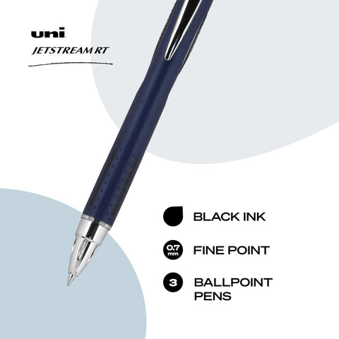 Uni-Ball Jetstream RT Pens - NY Times Wirecutter Best Pen for Over a Decade - Pack of 3 Black Fine Point Pens, 0.7mm - Back to School Pens, Ballpoint Pens