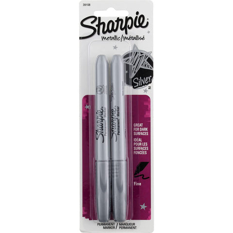 SHARPIE Metallic Permanent Markers, Fine Point, Silver, 2 Count