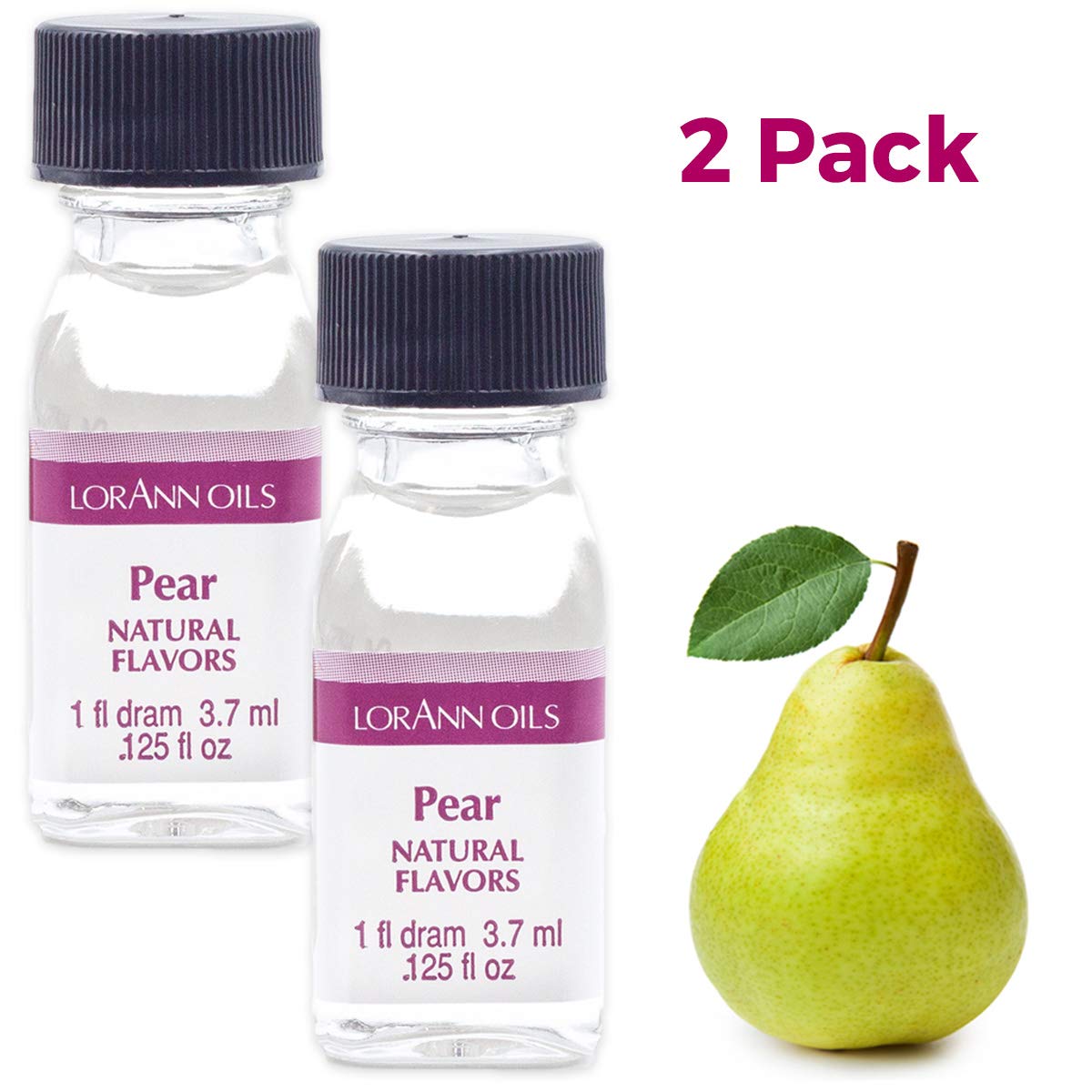 LorAnn Oils Super Strength Flavoring - Used For Candy Making, Flavoring Extracts, Baking, Hard Candy, and Flavor Oils - Bold, Natural Flavors 4X Stronger Than Extracts - Pear, Pack of 2, 0.125 fl oz