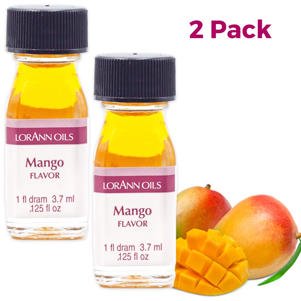 LorAnn Oils Super Strength Flavoring - Used For Candy Making, Flavoring, Baking, Hard Candy, & Flavor Oils - Bold, Natural Flavors 4X Stronger Than Extracts - Mango, Pack of 2, 0.125 fl oz