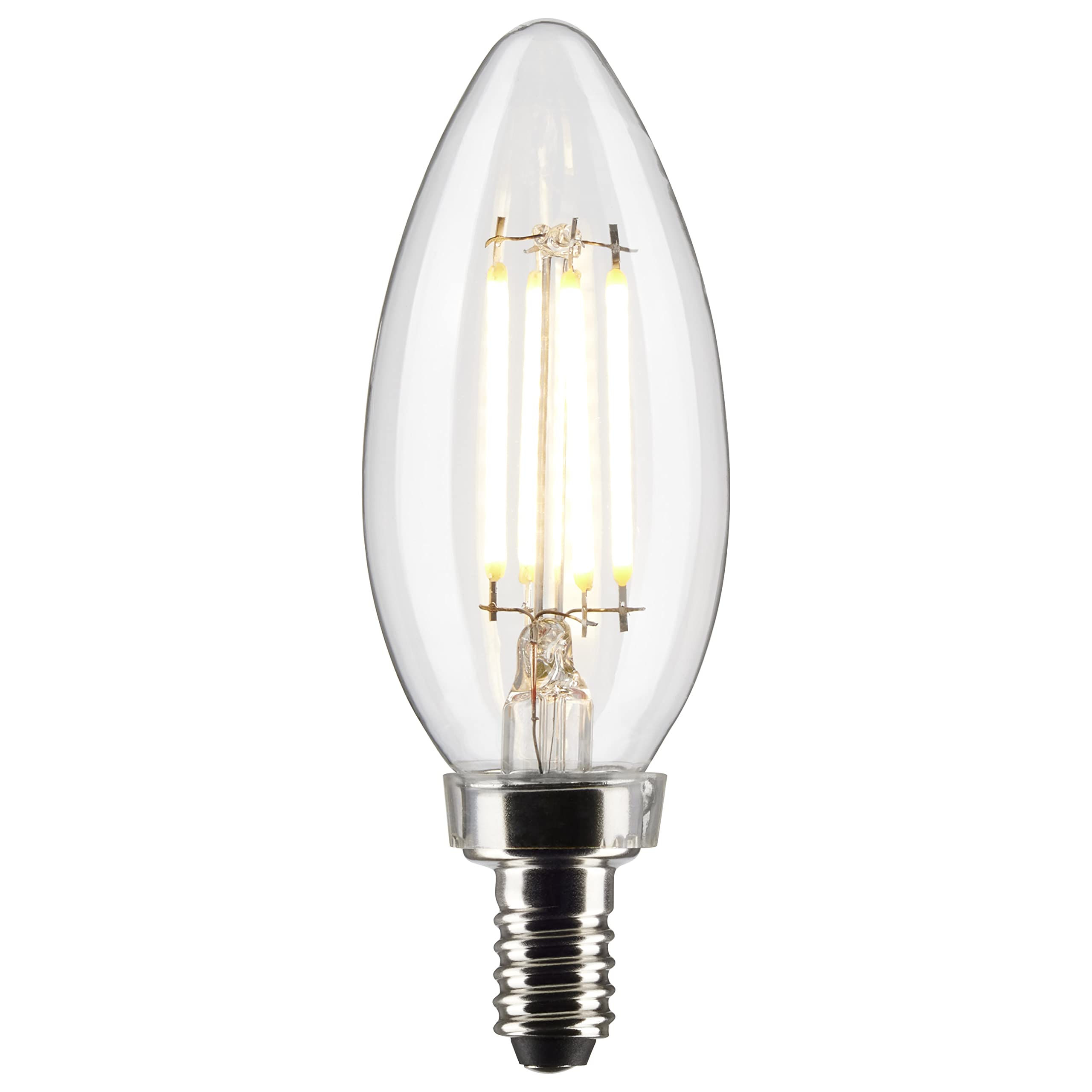 Satco 4 Watt B11 LED Filament Candle Light Bulbs - Clear - E12 Candelabra Base - 90 CRI - 3000K Soft White - 350 Lumens - 120 Volts - Dimmable - Wet Location (6 Bulbs)