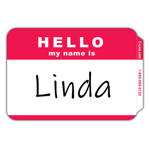 C-Line Pressure Sensitive Peel and Stick Badges, Hello My Name Is, Red, 3.5 x 2.25 Inches, 100 per Box (92234)