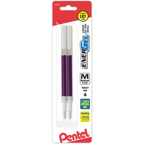 Pentel Refill Ink, For ENER-GEL & Lancelot Gel Pen, 0.7mm Metal Tip, Medium, Violet Ink, Pack of 2 (LR7BP2V)
