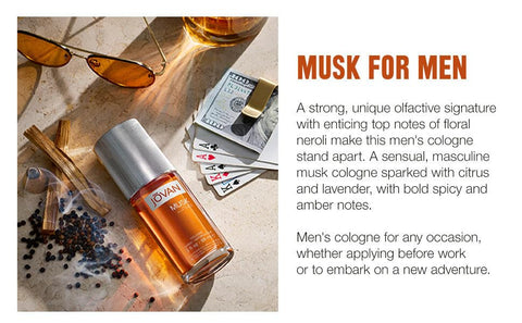 Jovan Musk for Men Eau de Cologne Spray 3 fl oz (Pack of 1), Notes of Carnation, Lavender, and Amber, Men's Fragrance, Long Lasting, Everyday Fragrance, Travel Size