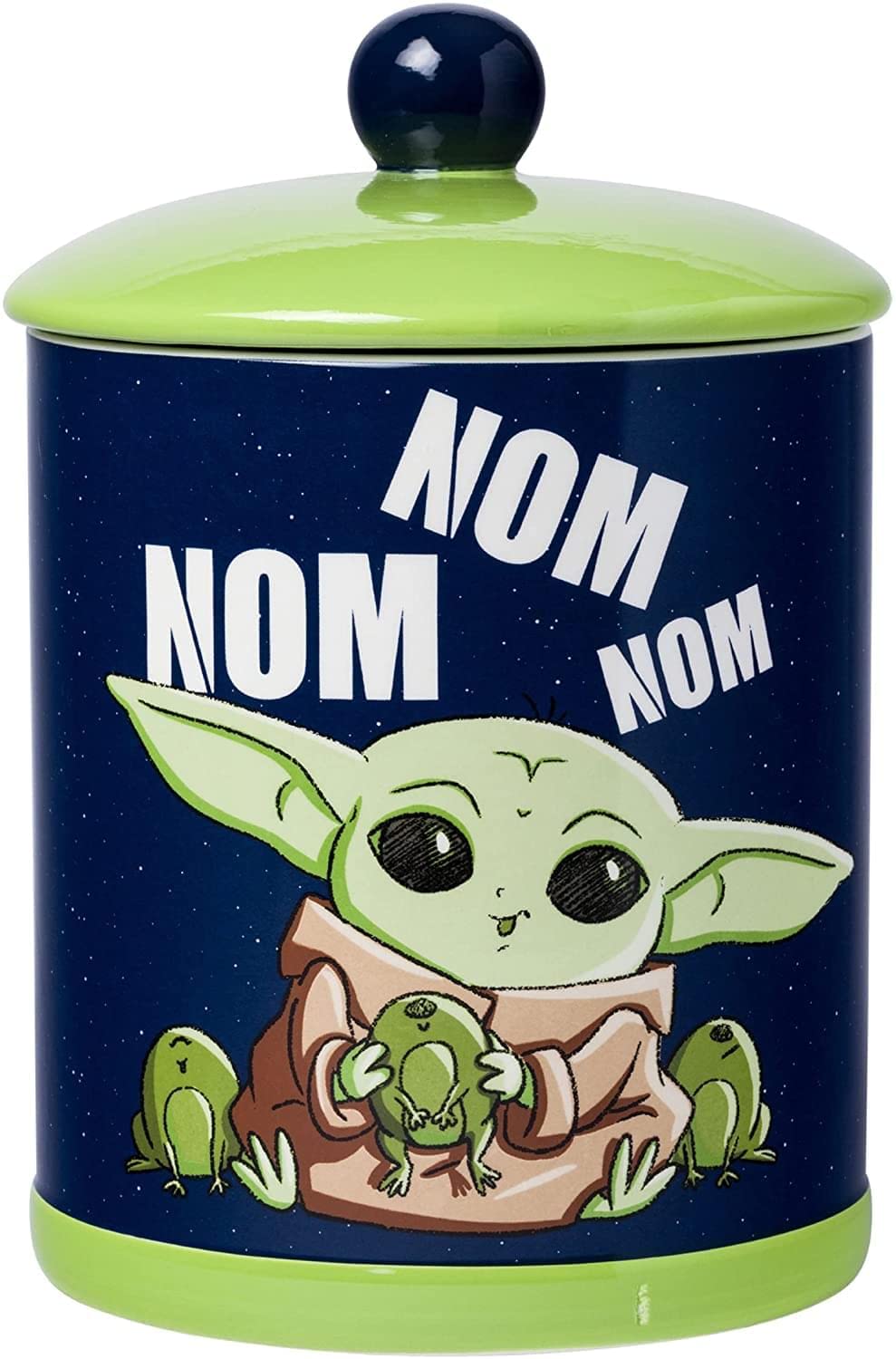 Silver Buffalo Star Wars The Mandalorian Baby Yoda Grogu Nom Nom The Child Eating Frog Eggs Ceramic Cookie Snack Jar (Small)