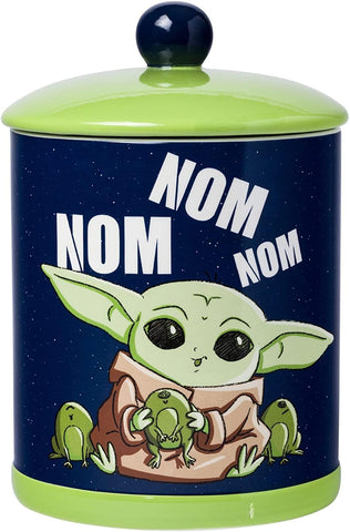 Silver Buffalo Star Wars The Mandalorian Baby Yoda Grogu Nom Nom The Child Eating Frog Eggs Ceramic Cookie Snack Jar (Small)