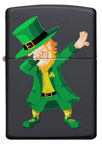 Zippo Dabbing Leprechaun Design Black Matte Pocket Lighter