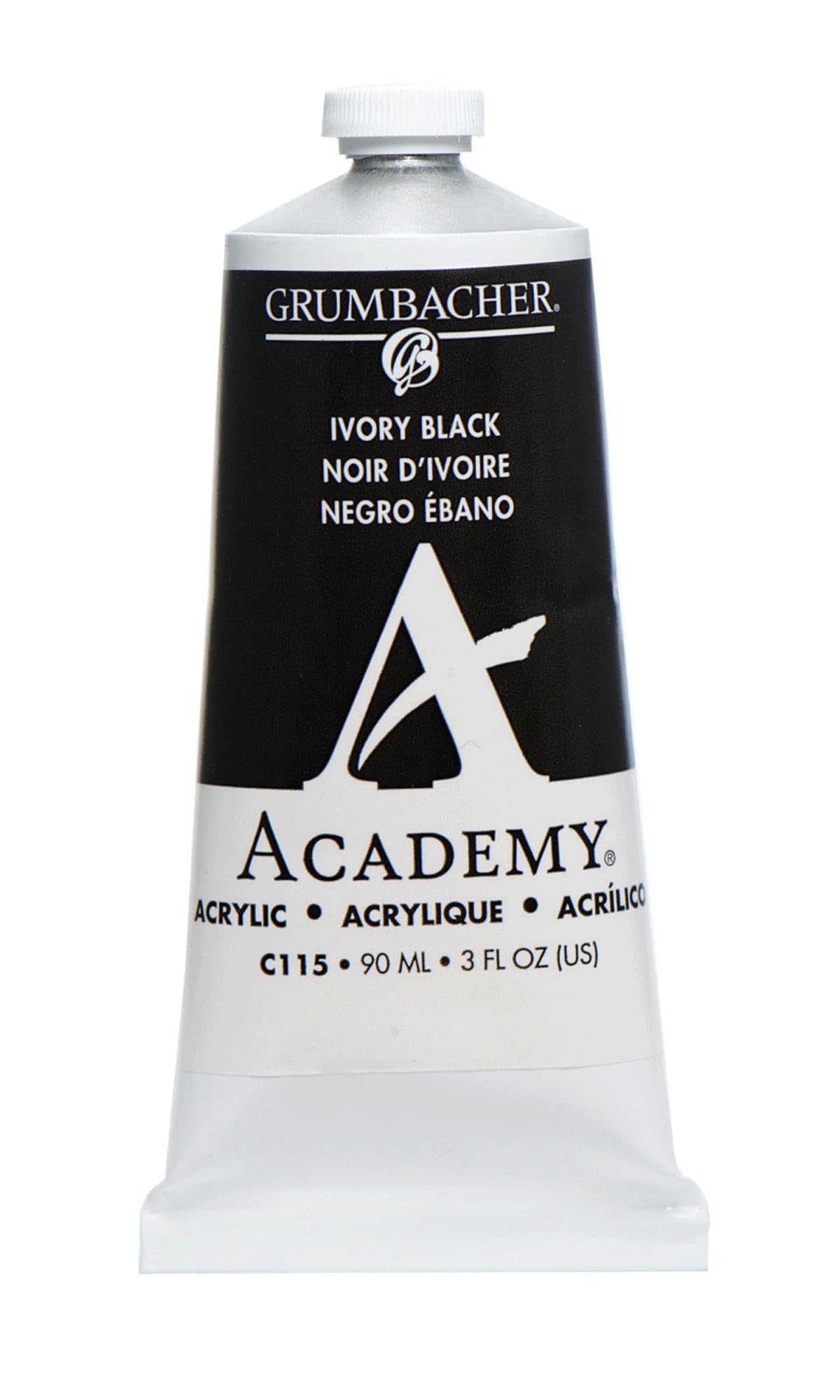 Grumbacher Academy Acrylic Paint, Gloss, 90ml/3 oz Metal Tube, Ivory Black