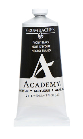 Grumbacher Academy Acrylic Paint, Gloss, 90ml/3 oz Metal Tube, Ivory Black