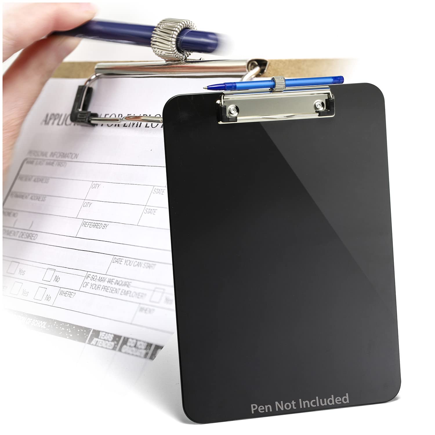 Officemate Plastic Clipboard, Letter Size, Low Profile Clip with Pen Holder, Black (83075)