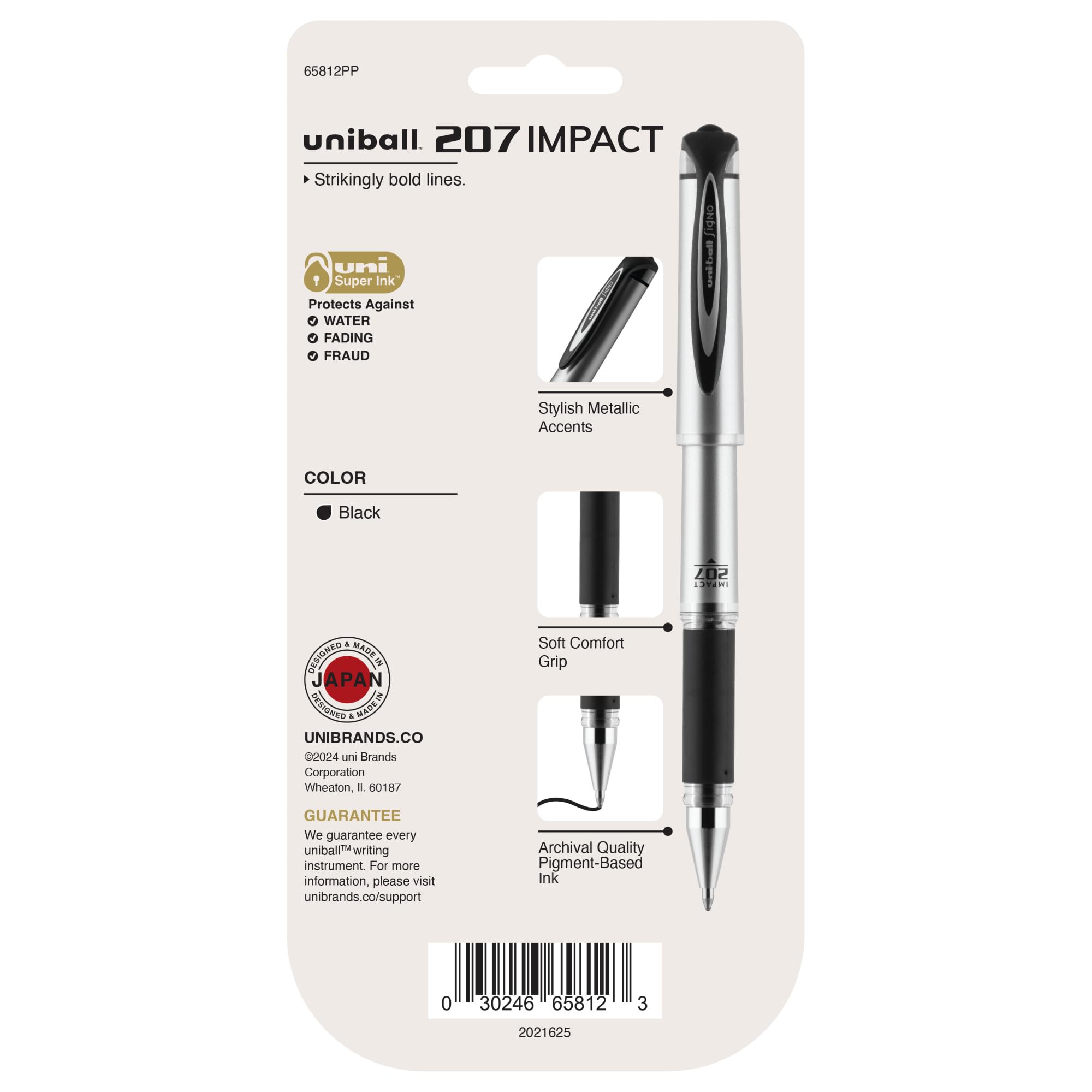 uni-ball Signo 207 Impact Stick Gel Pen, 4 Black Pens, 1.0mm Bold Point Gel Pens, Smooth Writing, Archival-Quality Ink, Acid-Free, Superior Comfort