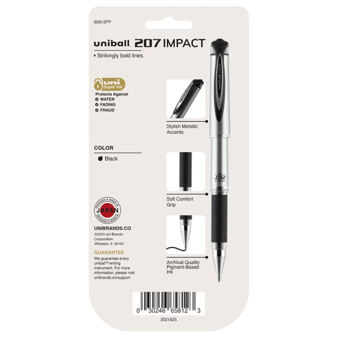 uni-ball Signo 207 Impact Stick Gel Pen, 4 Black Pens, 1.0mm Bold Point Gel Pens, Smooth Writing, Archival-Quality Ink, Acid-Free, Superior Comfort
