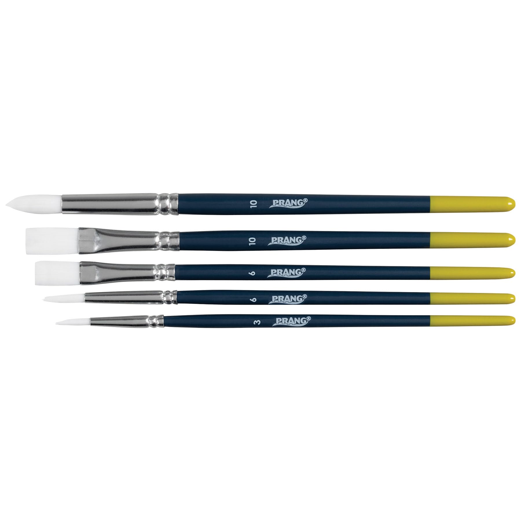 Prang Hobby Five-Brush Set, Assorted Sizes, Natural Hair, Flat; Round Profiles, 5/set