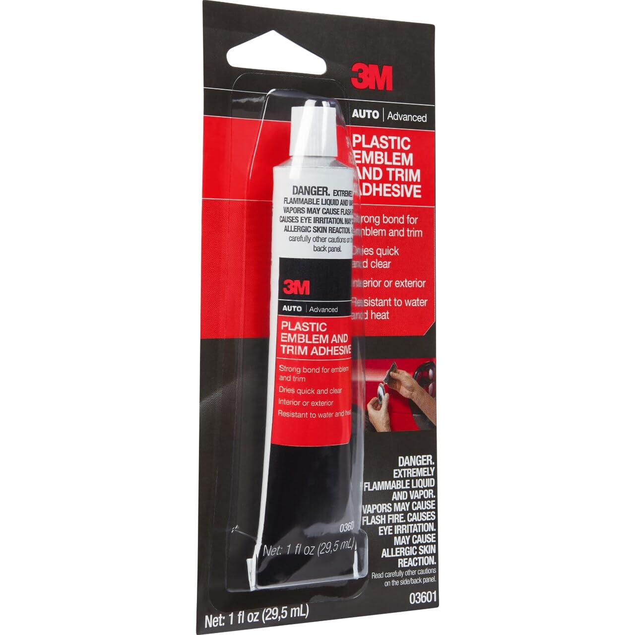 3M Plastic Emblem & Trim Adhesive (03601), 1 fl oz Tube – Clear-Drying Auto Glue for Plastic and Metal Trim, Emblems, Moldings, Interior or Exterior Use, Quick-Setting, Weather-Resistant Adhesive