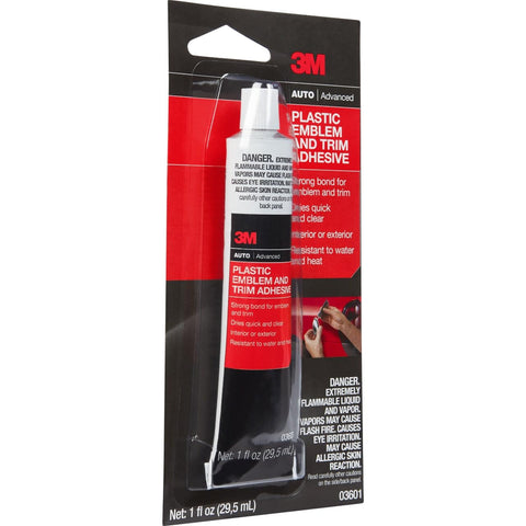 3M Plastic Emblem & Trim Adhesive (03601), 1 fl oz Tube – Clear-Drying Auto Glue for Plastic and Metal Trim, Emblems, Moldings, Interior or Exterior Use, Quick-Setting, Weather-Resistant Adhesive