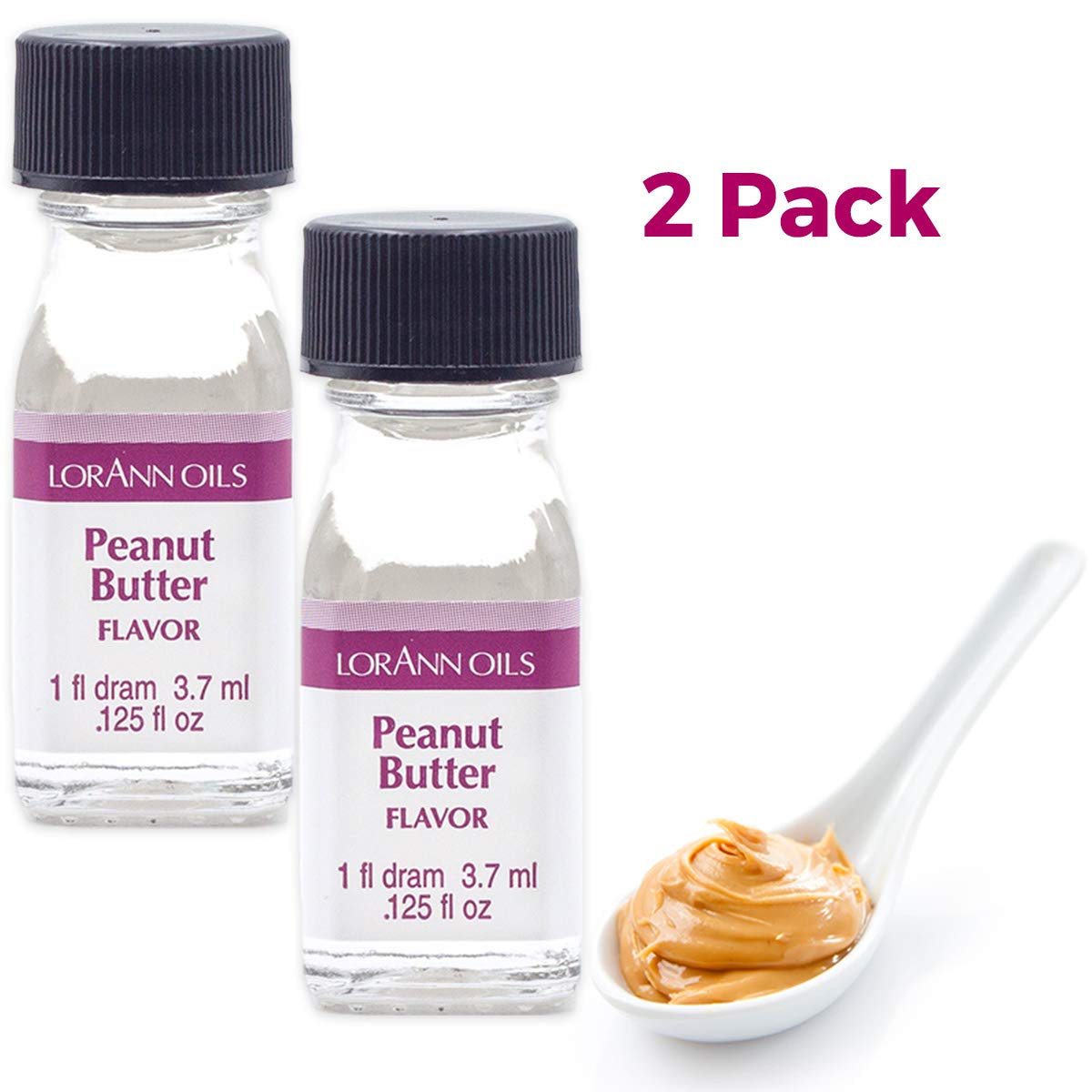 LorAnn Oils Super Strength Flavoring - Used For Candy Making, Flavoring, Baking, Hard Candy, & Flavor Oils - Bold, Natural Flavors 4X Stronger Than Extracts - Peanut Butter, Pack of 2, 0.125 fl oz