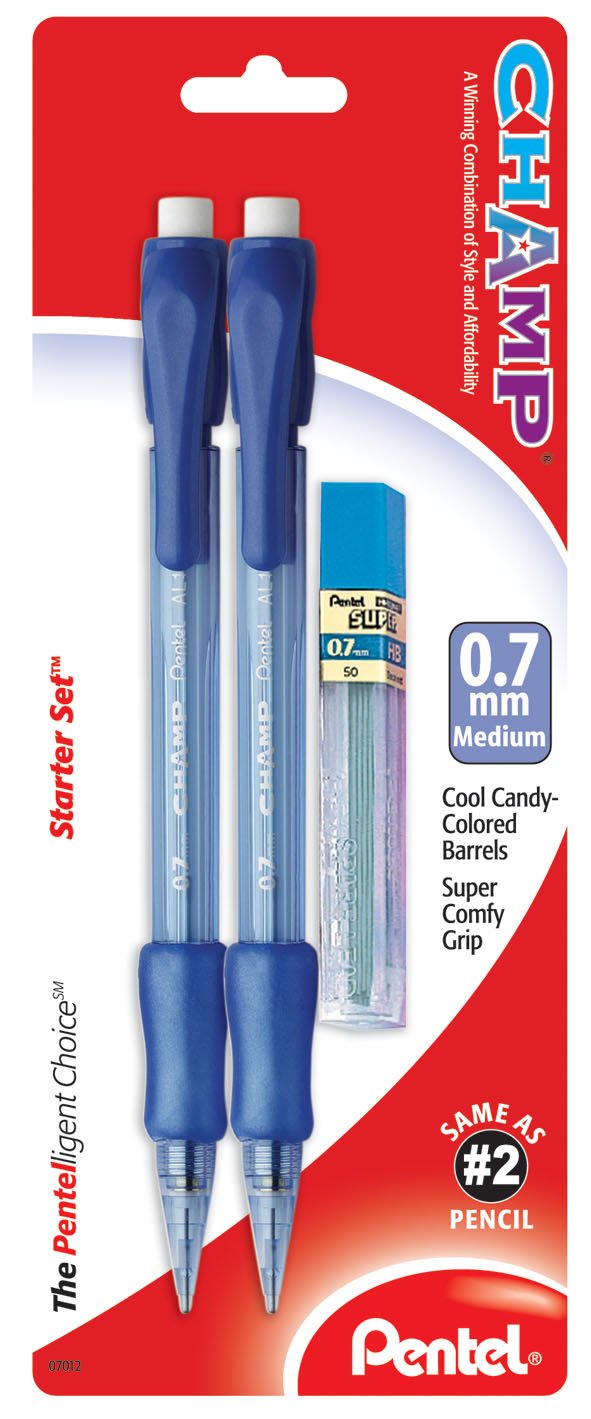 Pentel Champ Starter Set with Automatic Pencil with Lead, (0.5mm), Assorted, 2 Pack (A2CBP)