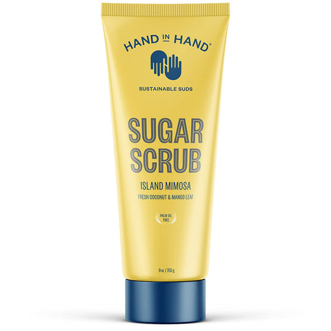 Hand in Hand Sugar Scrub, Gentle Exfoliation For All Skin Types, 9 Ounce, Fresh Coconut & Mango Leaf, Island Mimosa Scent, Single