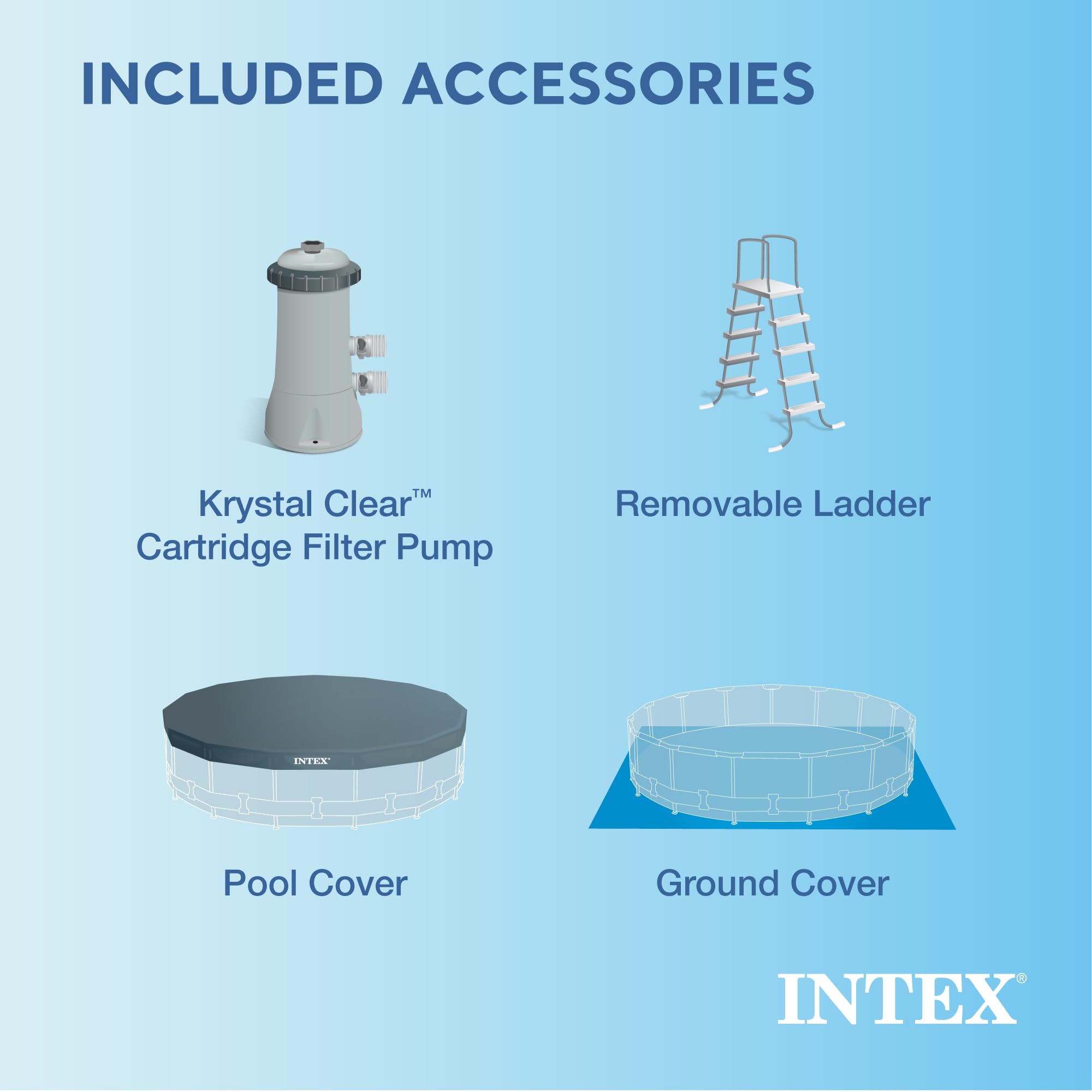 Intex 28241EH Metal Frame Above Ground Swimming Pool Set: 15ft x 48in – Includes 1000 GPH Cartridge Filter Pump – Removable Ladder – Pool Cover – Ground Cloth