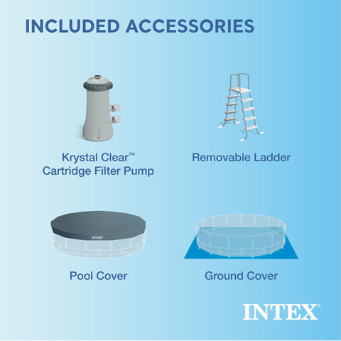 Intex 28241EH Metal Frame Above Ground Swimming Pool Set: 15ft x 48in – Includes 1000 GPH Cartridge Filter Pump – Removable Ladder – Pool Cover – Ground Cloth