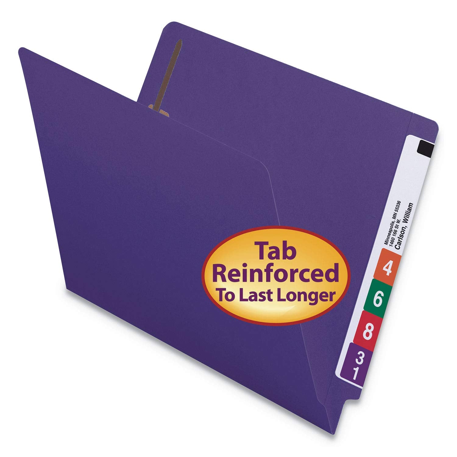 Smead End Tab Fastener File Folder, Shelf-Master® Reinforced Straight-Cut Tab, 2 Fasteners, Letter Size, Purple, 50 per Box (25440)
